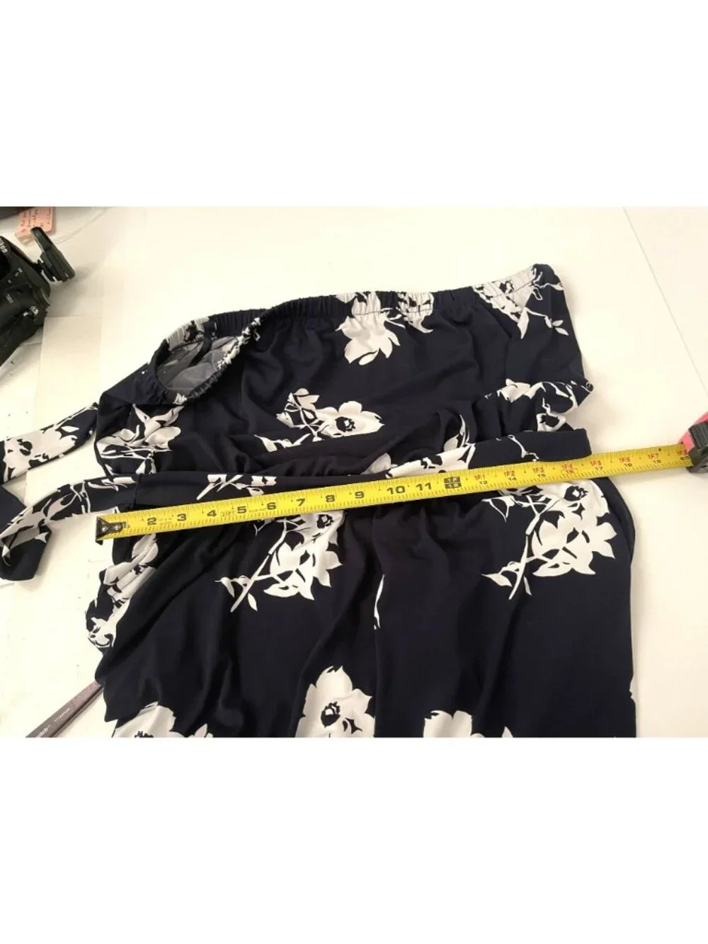NWOT Lane Bryant PLUS 14/16 Navy Blue White Strapless Floral Wide Leg Jumpsuit